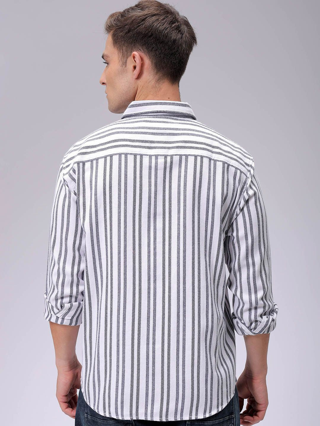 The Indian Garage Co Relaxed Fit Striped Dobby Textured Resortwear Shirt - Image 6