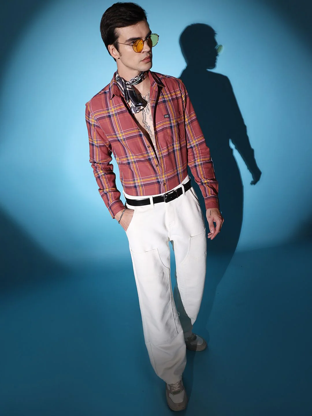 The Indian Garage Co Rust-Coloured Slim Fit Tartan Checked Casual Shirt - Image 4