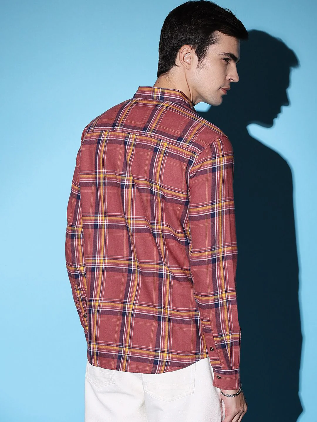 The Indian Garage Co Rust-Coloured Slim Fit Tartan Checked Casual Shirt - Image 5