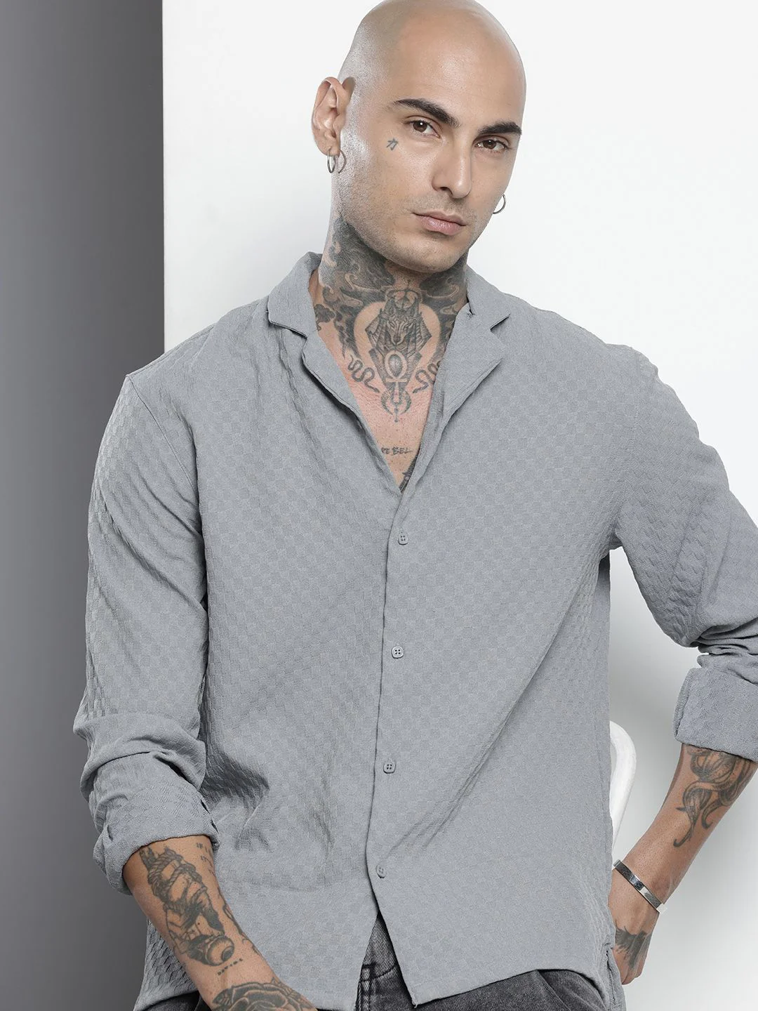 The Indian Garage Co Self Checked Cuban Collar Casual Shirt