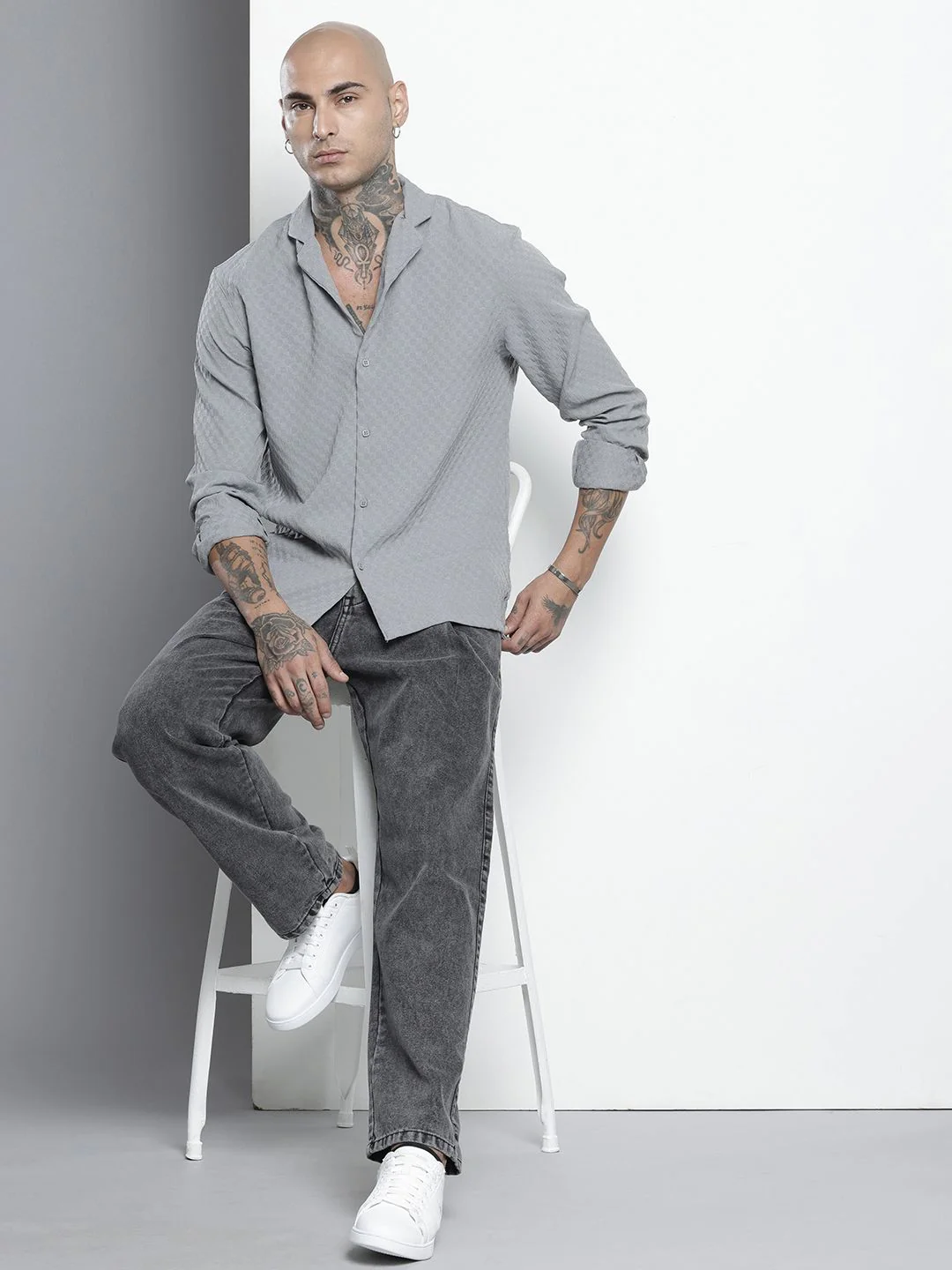 The Indian Garage Co Self Checked Cuban Collar Casual Shirt - Image 6