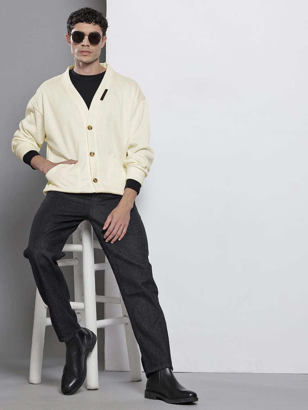 The Indian Garage Co Self Design Drop-Shoulder Open-Front Sweatshirt - Image 4