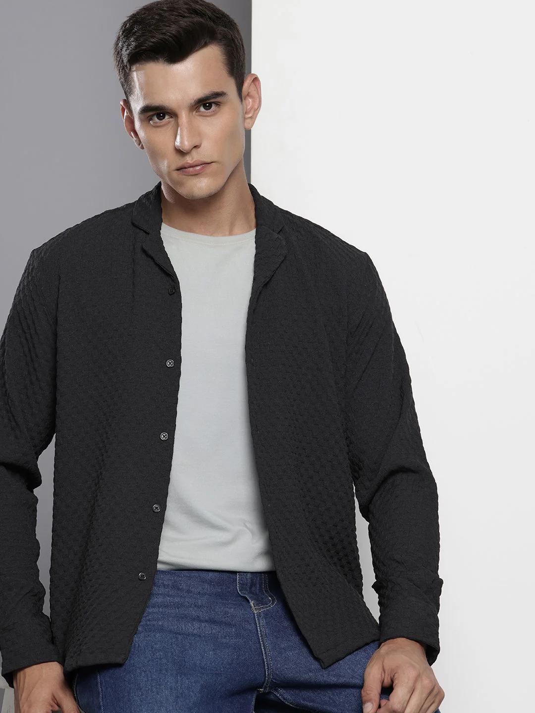The Indian Garage Co Self Design Opaque Relaxed Fit Casual Shirt