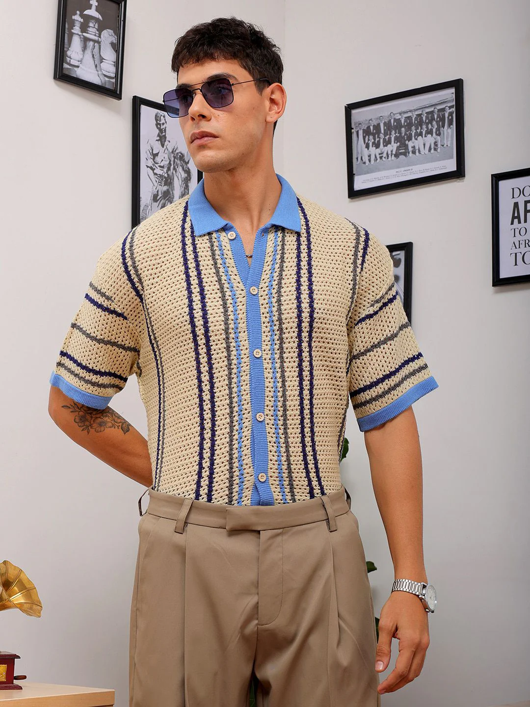 The Indian Garage Co Self Design Spread Collar Relaxed Fit Shirt