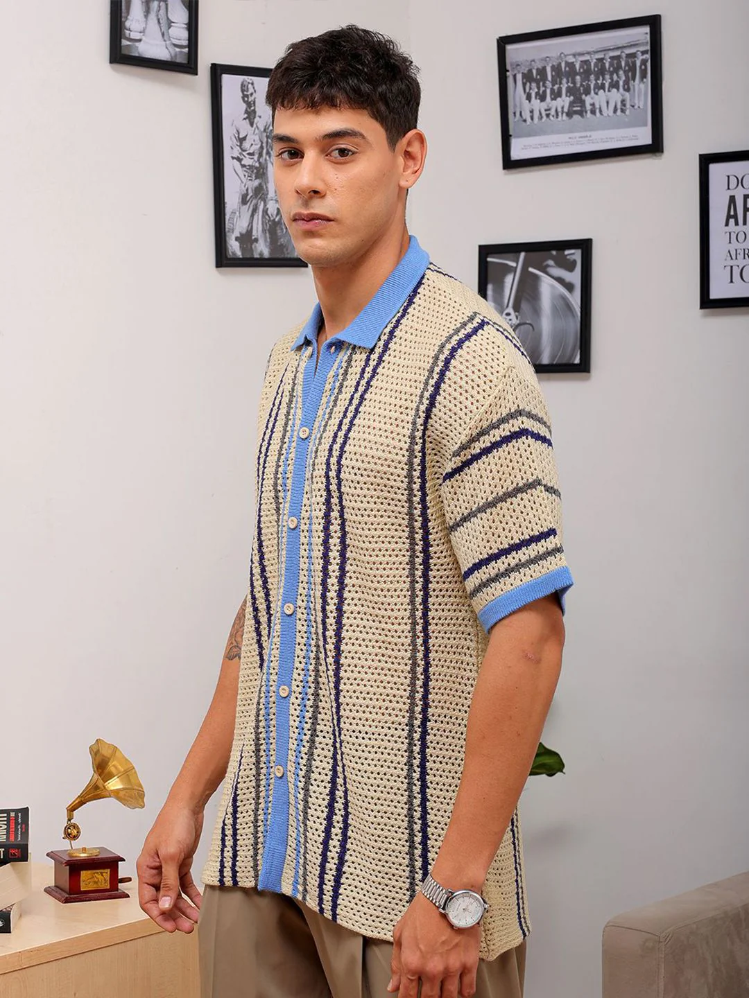 The Indian Garage Co Self Design Spread Collar Relaxed Fit Shirt - Image 4