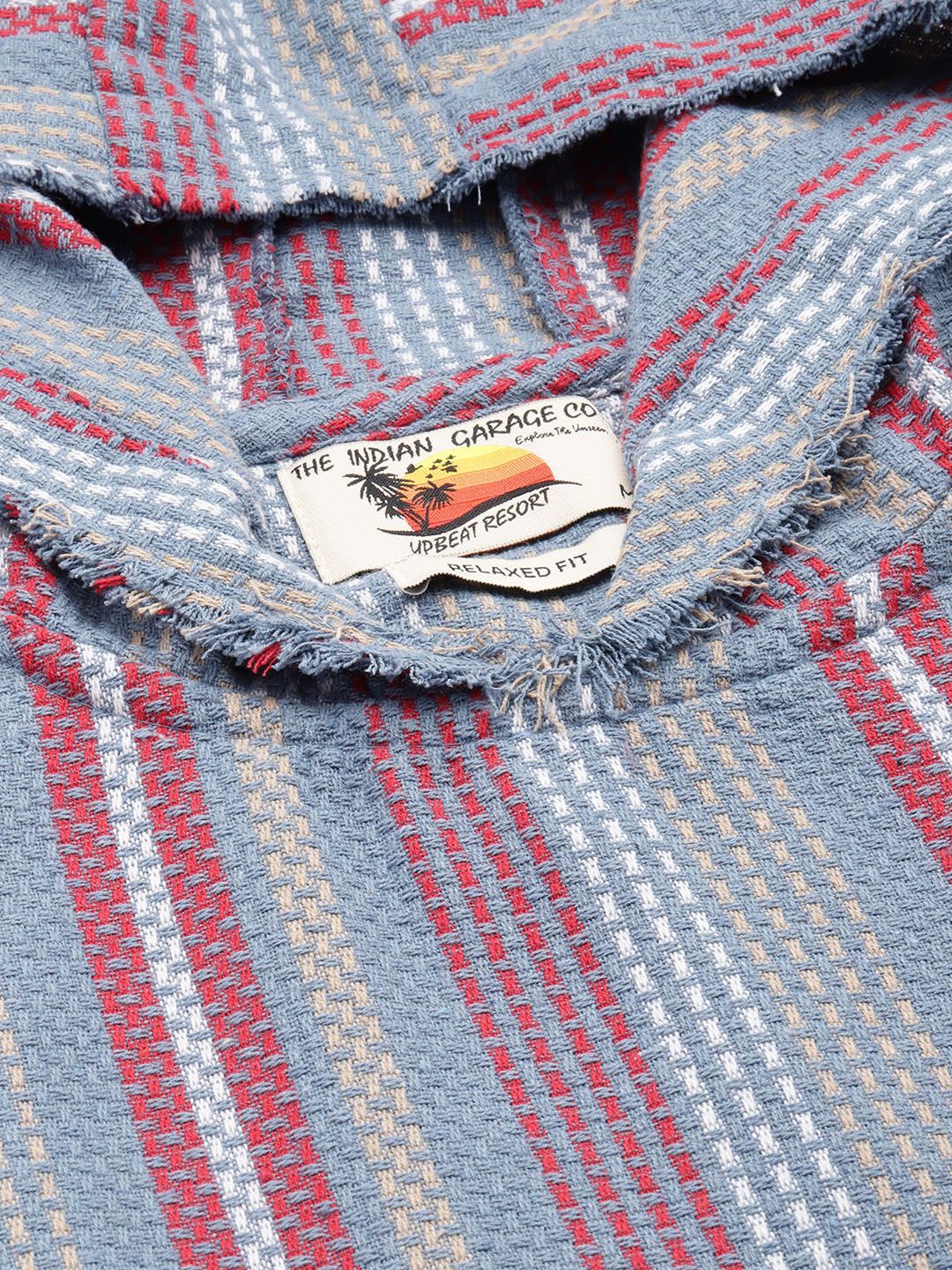 The Indian Garage Co Self Striped Hooded Pure Cotton Sweatshirt - Image 4