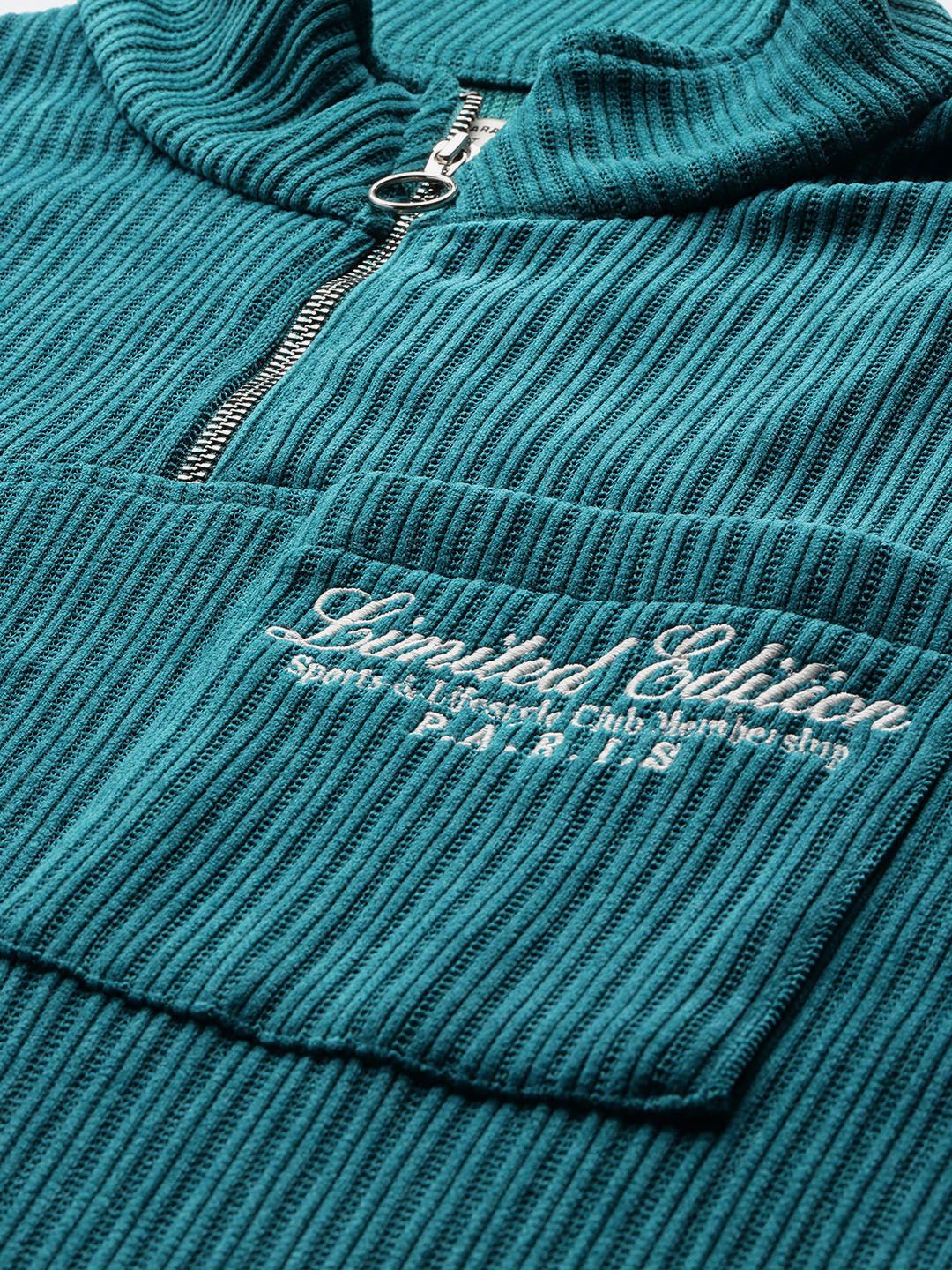The Indian Garage Co Self Striped Typography Printed Corduroy Relaxed Fit Sweatshirt - Image 2