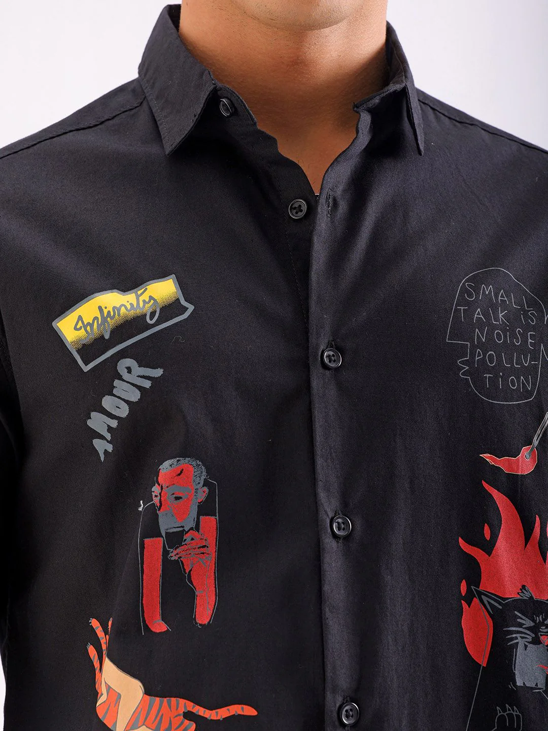The Indian Garage Co Slim Fit Graphic Printed Spread Collar Pure Cotton Shirt - Image 2