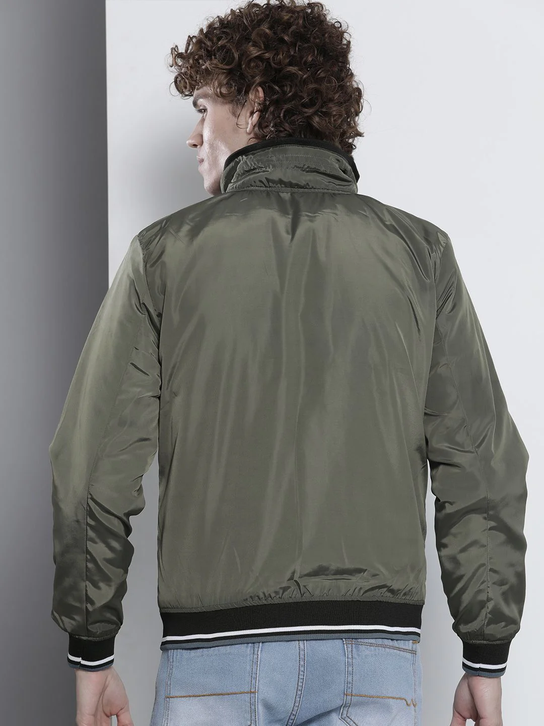 The Indian Garage Co Slim Fit High-Neck Zip-Front Bomber Jacket - Image 5