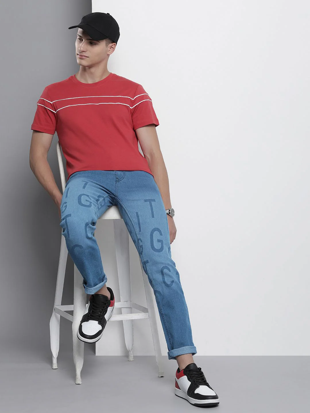 The Indian Garage Co Slim Fit Light Fade Printed Stretchable Jeans - Image 5