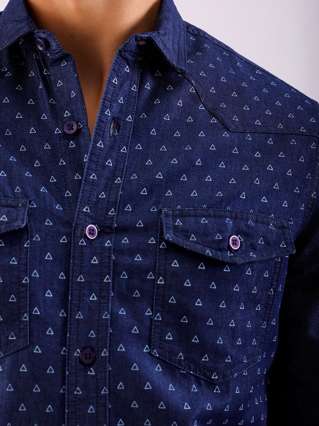 The Indian Garage Co Slim Fit Printed Cotton Casual Denim Shirt - Image 2