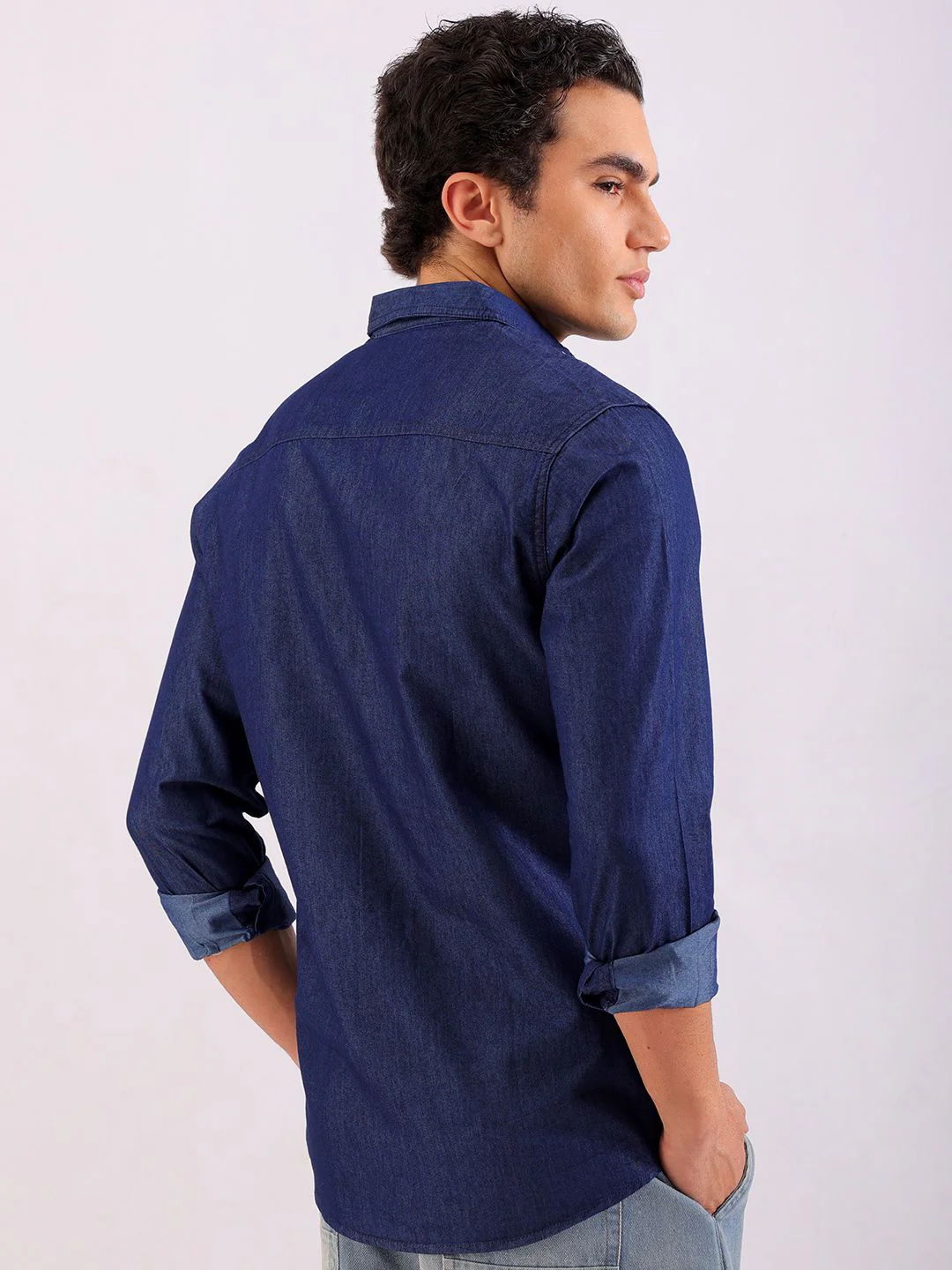 The Indian Garage Co Slim Fit Printed Cotton Casual Denim Shirt - Image 4