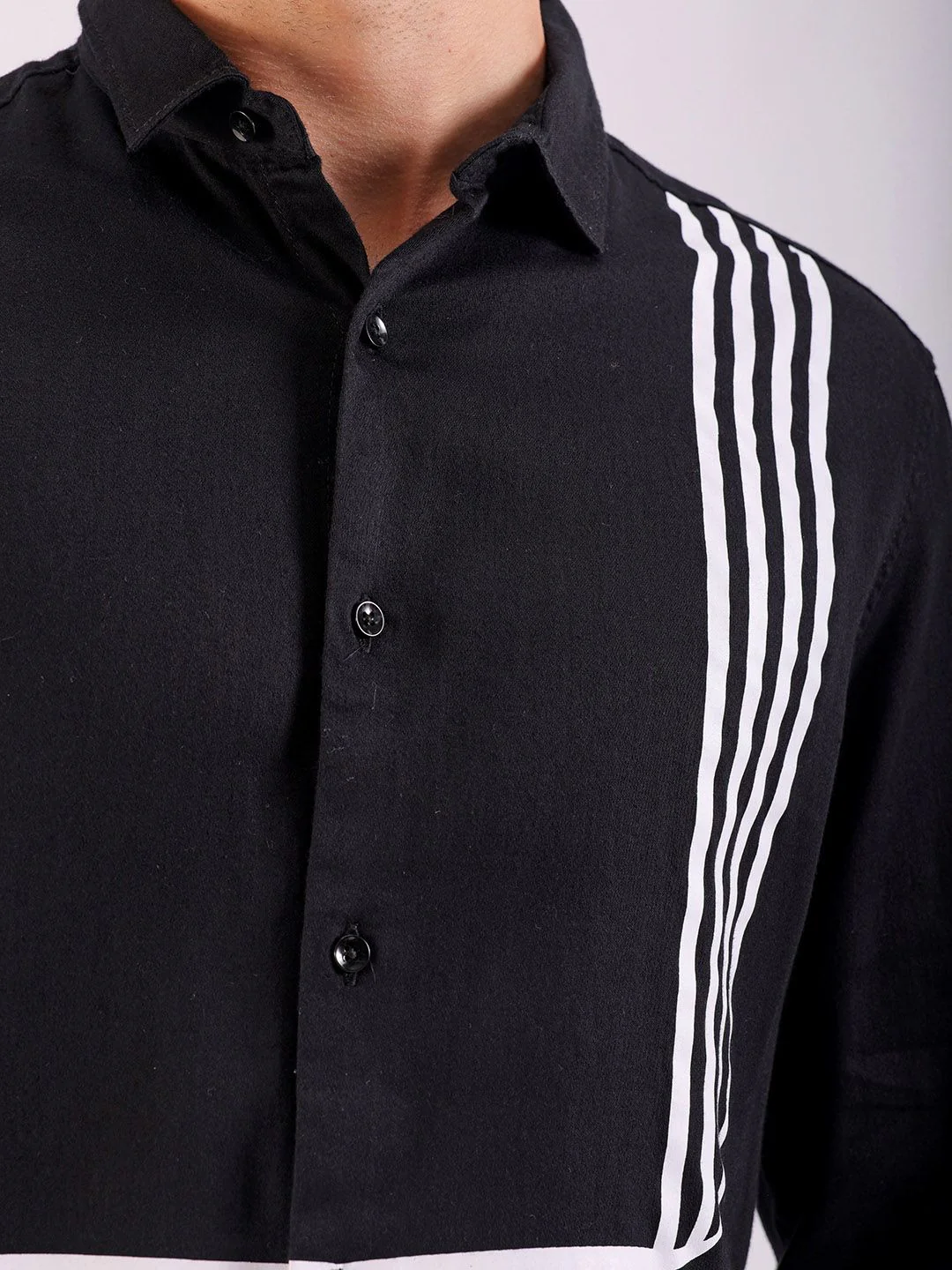 The Indian Garage Co Slim Fit Striped Band Collar Pure Cotton Casual Shirt - Image 2