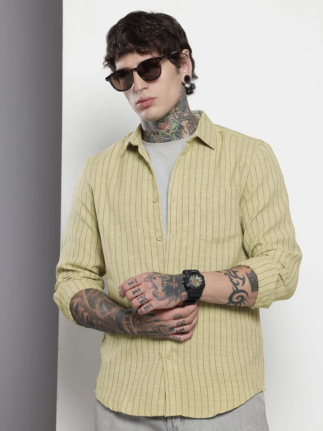 The Indian Garage Co Slim Fit Striped Casual Shirt