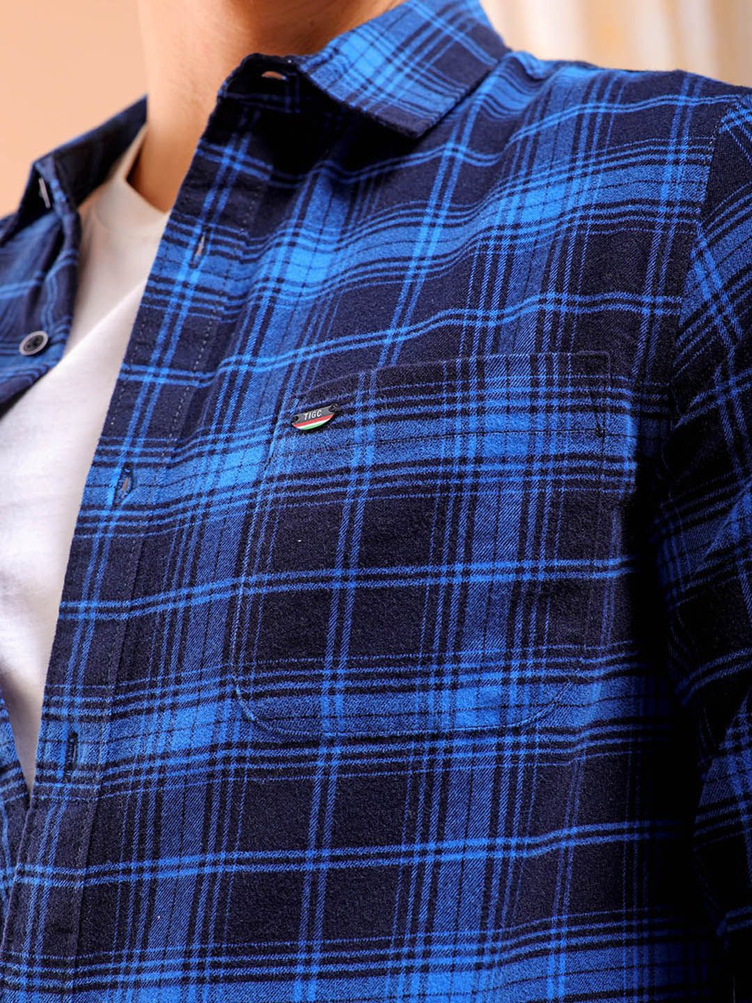 The Indian Garage Co Slim Fit Tartan Checked Cutaway Collar Twill Weave Pure Cotton Shirt - Image 2
