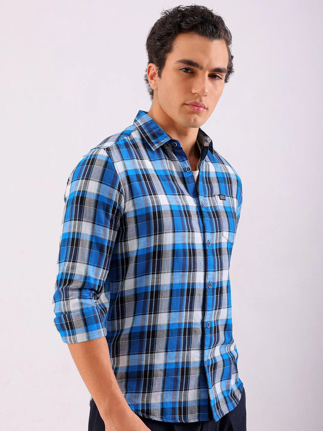 The Indian Garage Co Slim Fit Tartan Checked Pure Cotton Casual Shirt - Image 5
