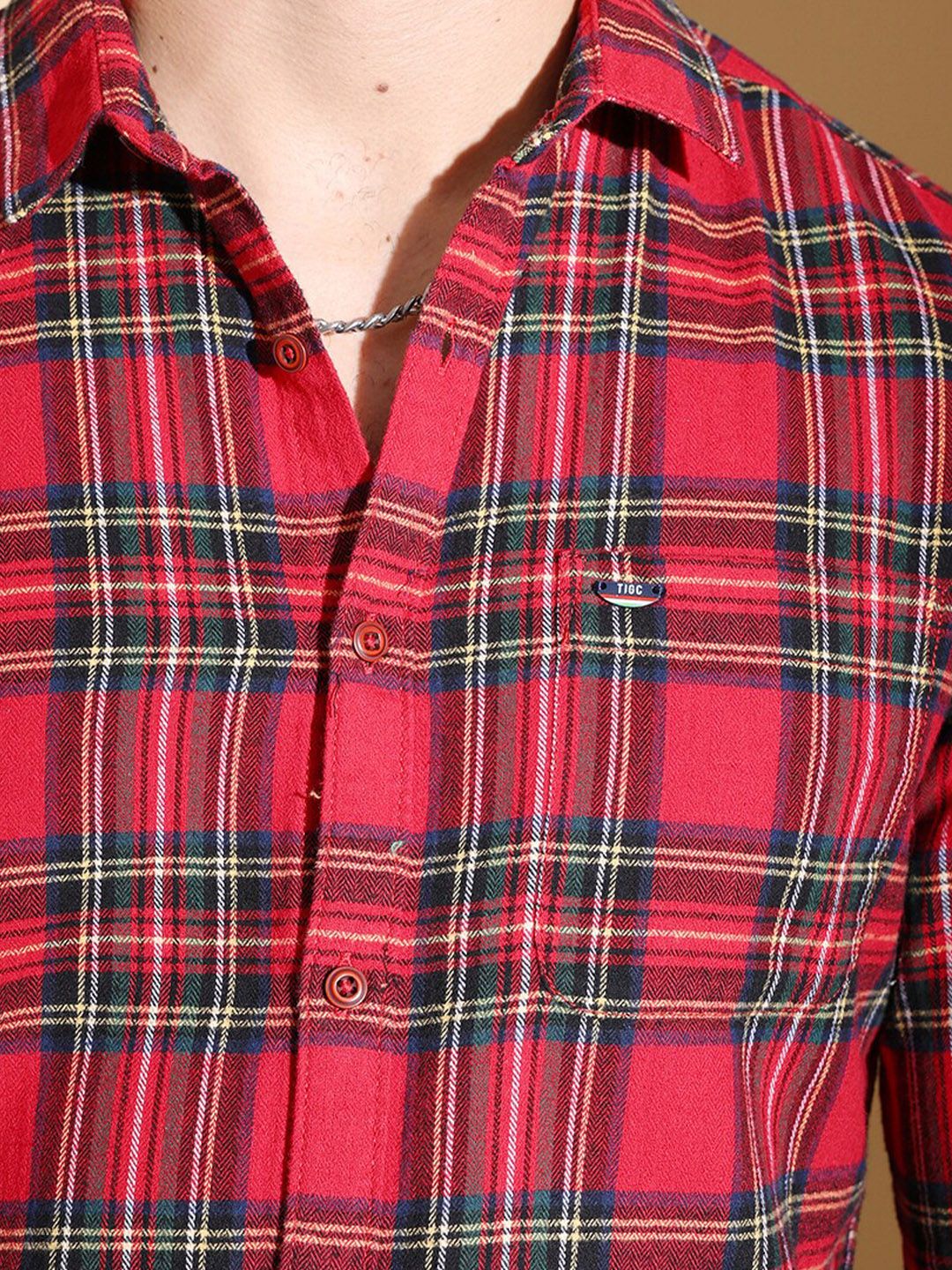The Indian Garage Co Slim Fit Tartan Checked Pure Cotton Casual Shirt - Image 2