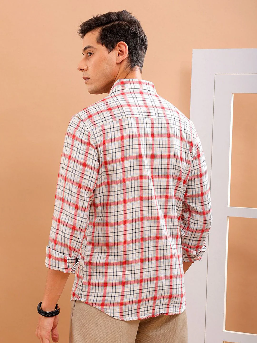 The Indian Garage Co Slim Fit Tartan Checked Pure Cotton Casual Shirt - Image 5