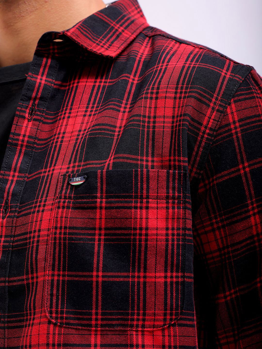 The Indian Garage Co Slim Fit Tartan Checked Spread Collar Casual Shirt - Image 2