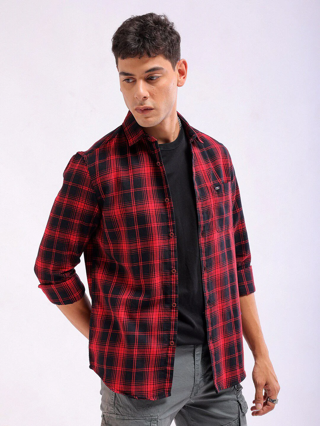 The Indian Garage Co Slim Fit Tartan Checked Spread Collar Casual Shirt - Image 3