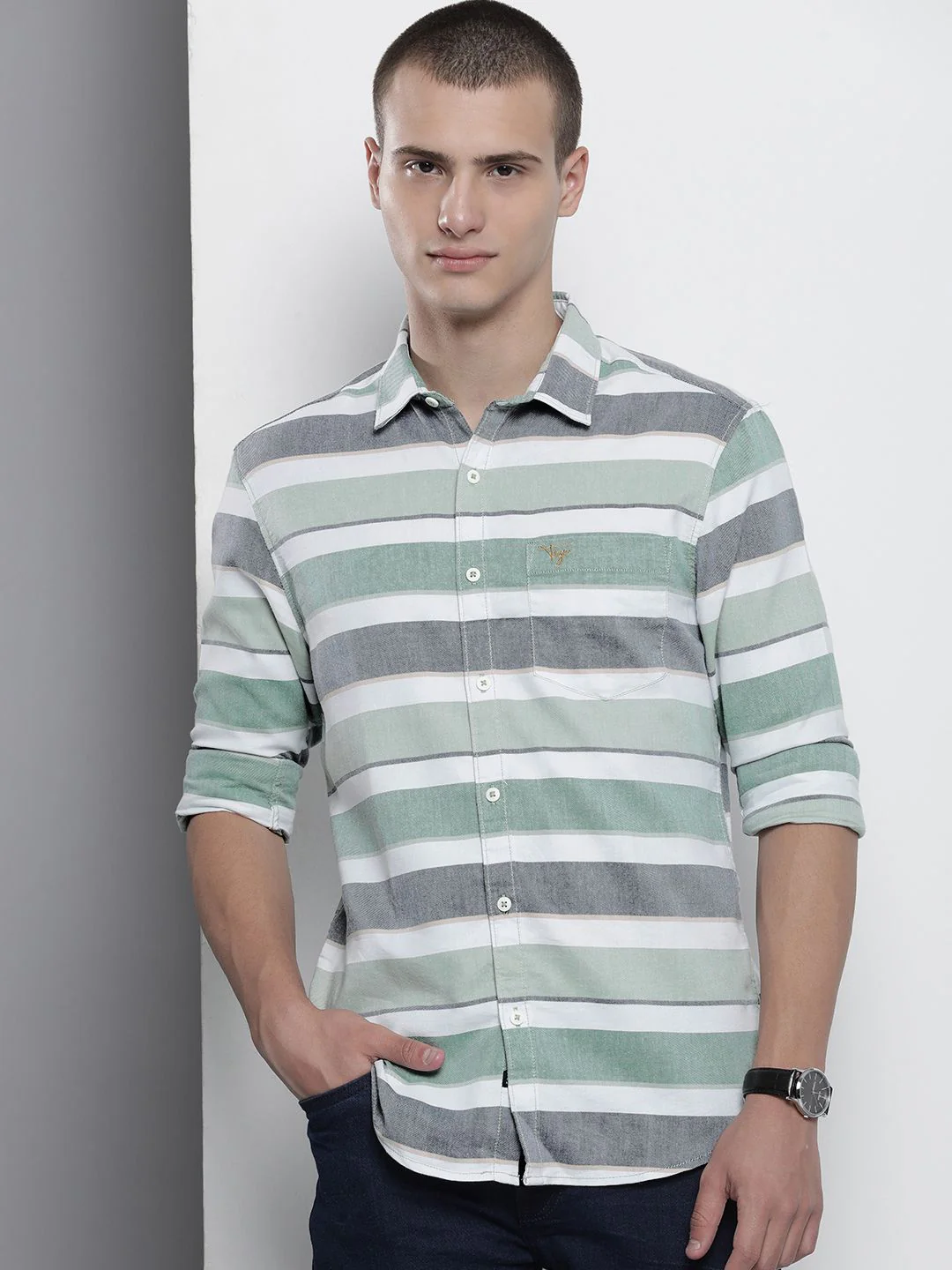 The Indian Garage Co Smart Slim Fit Horizontal Striped Cotton Casual Shirt - Image 5