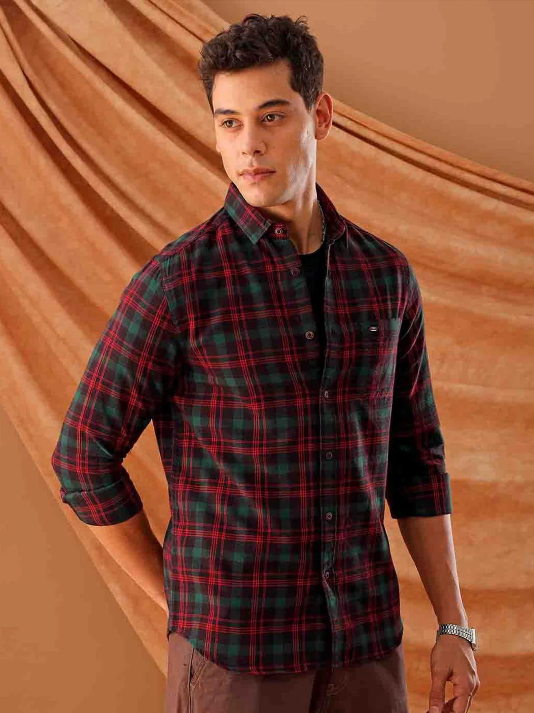 The Indian Garage Co. Slim Fit Tartan Checks Pure Cotton Casual Shirt - Image 3