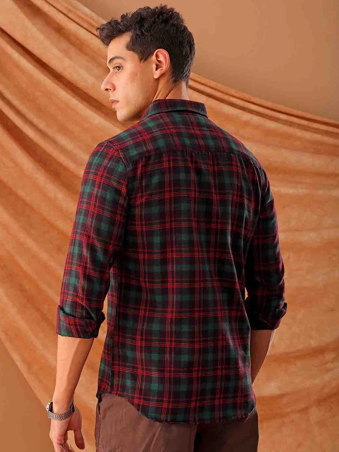 The Indian Garage Co. Slim Fit Tartan Checks Pure Cotton Casual Shirt - Image 4