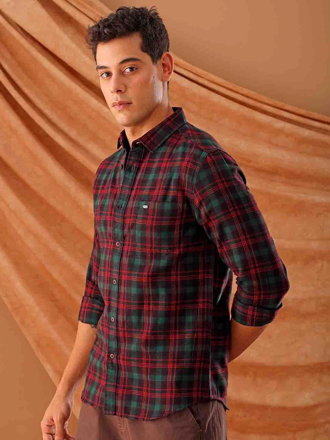 The Indian Garage Co. Slim Fit Tartan Checks Pure Cotton Casual Shirt - Image 5