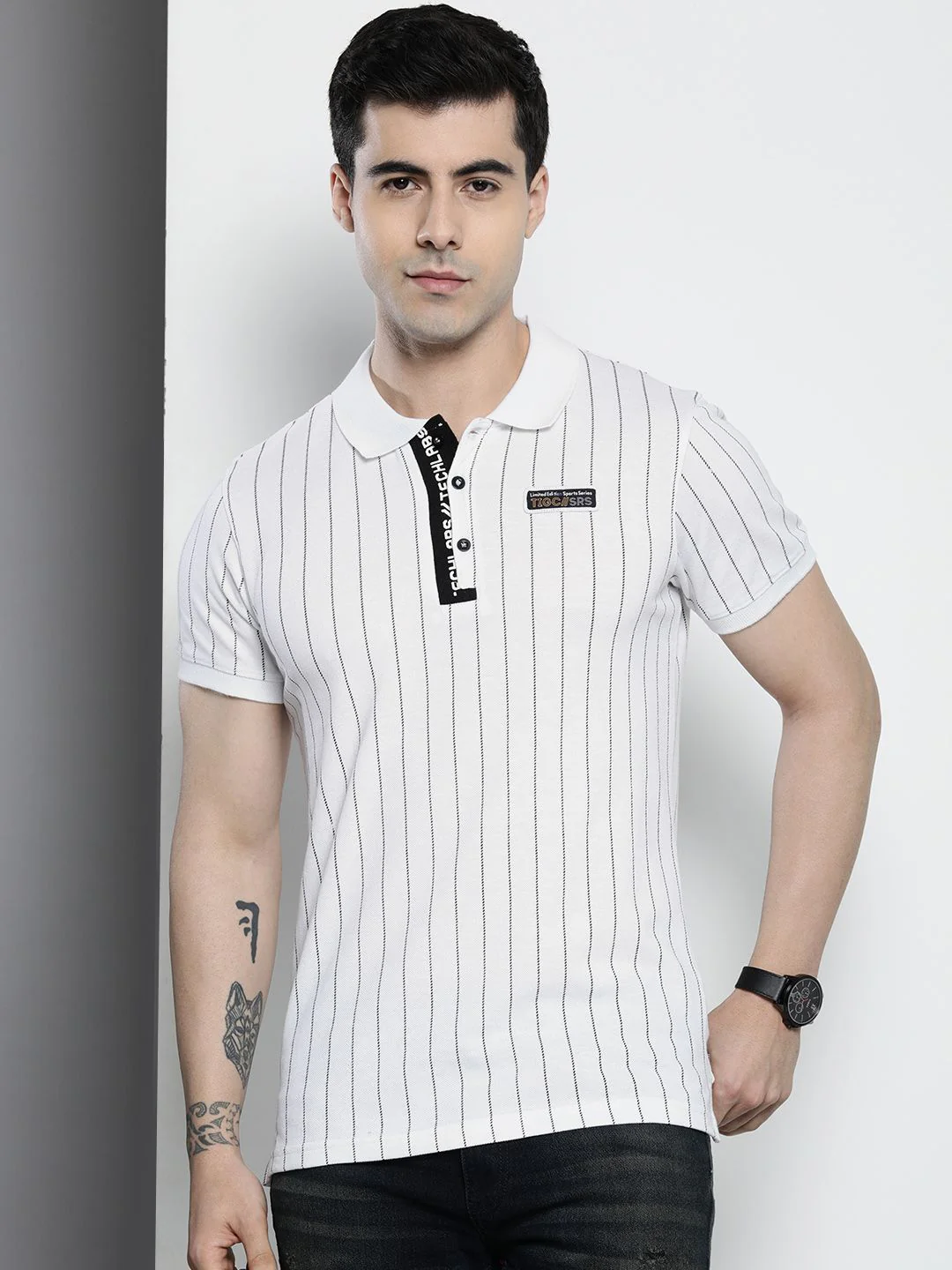 The Indian Garage Co Striped Polo Collar T-shirt - Image 3