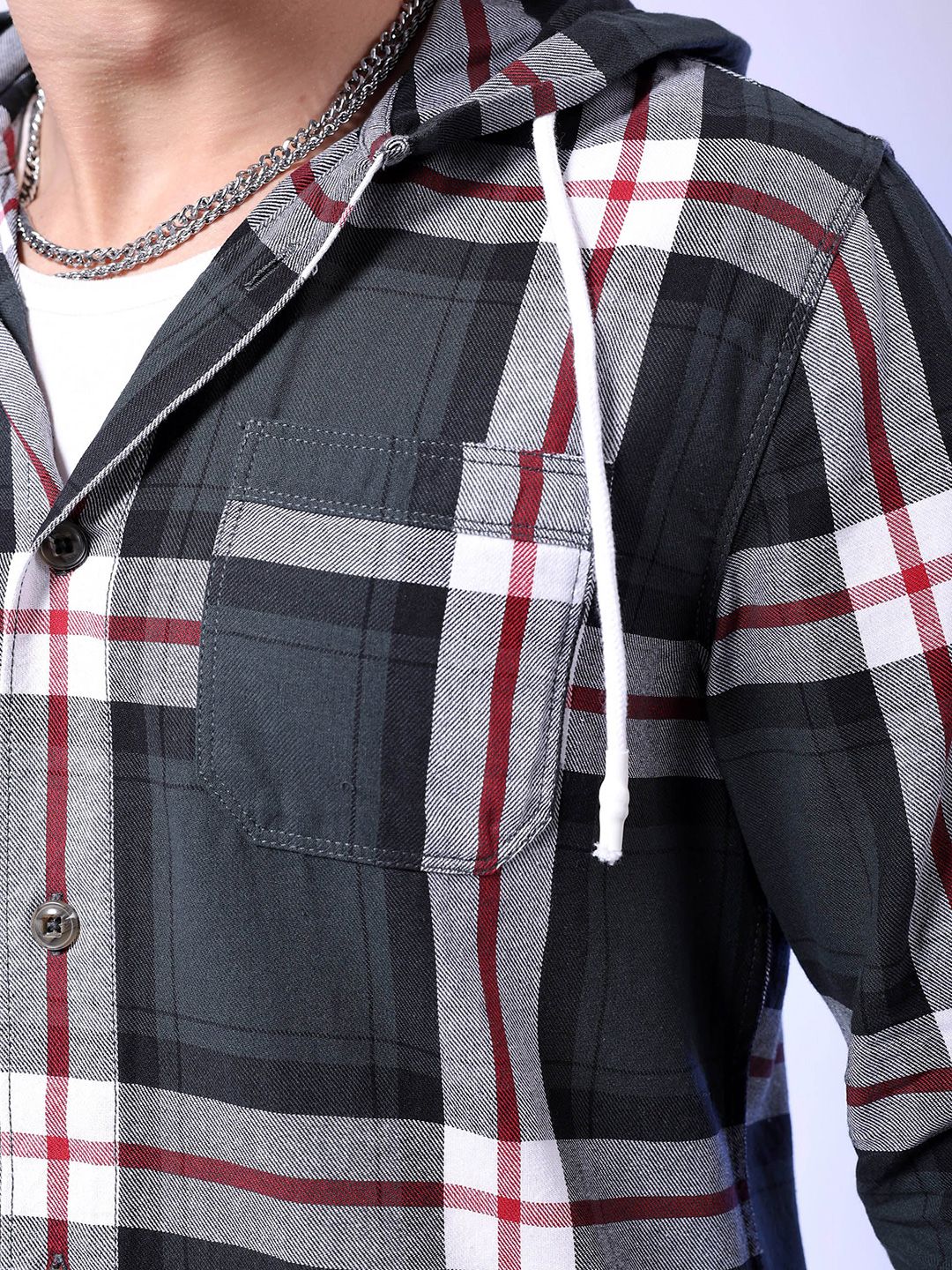 The Indian Garage Co Tartan Checked Hooded Long Sleeves Cotton Shirt - Image 2