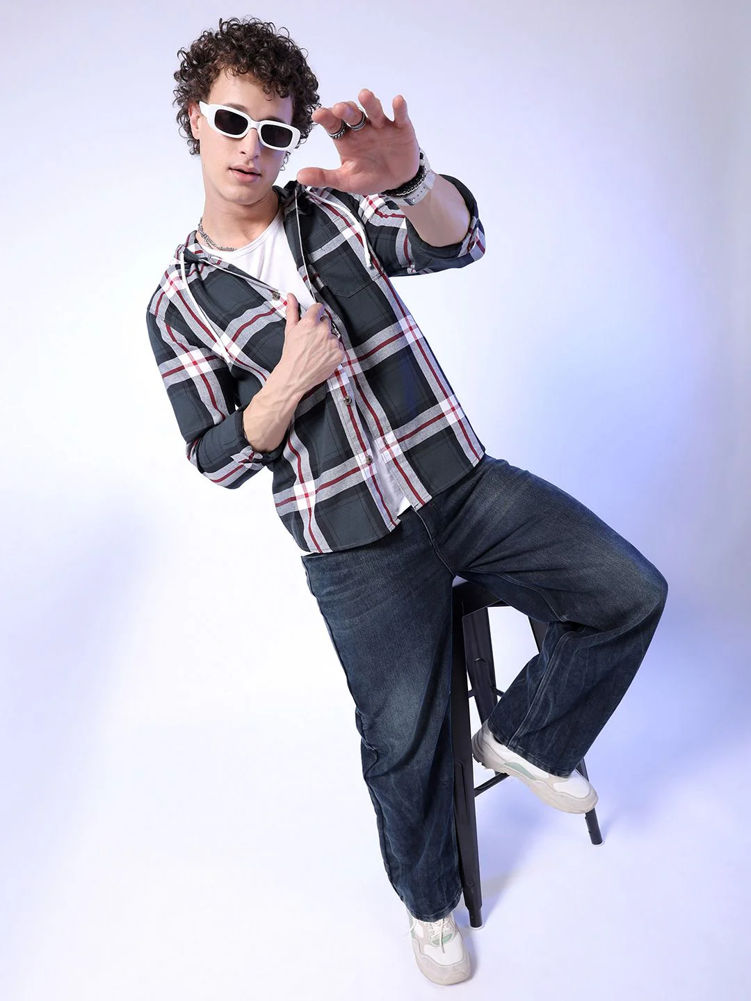 The Indian Garage Co Tartan Checked Hooded Long Sleeves Cotton Shirt - Image 4