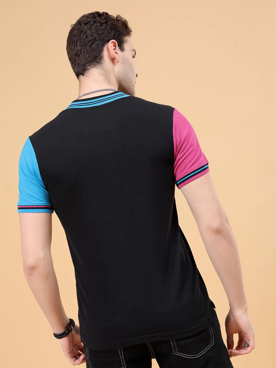 The Indian Garage Co Typography Henley Neck Applique Cotton T-shirt - Image 5