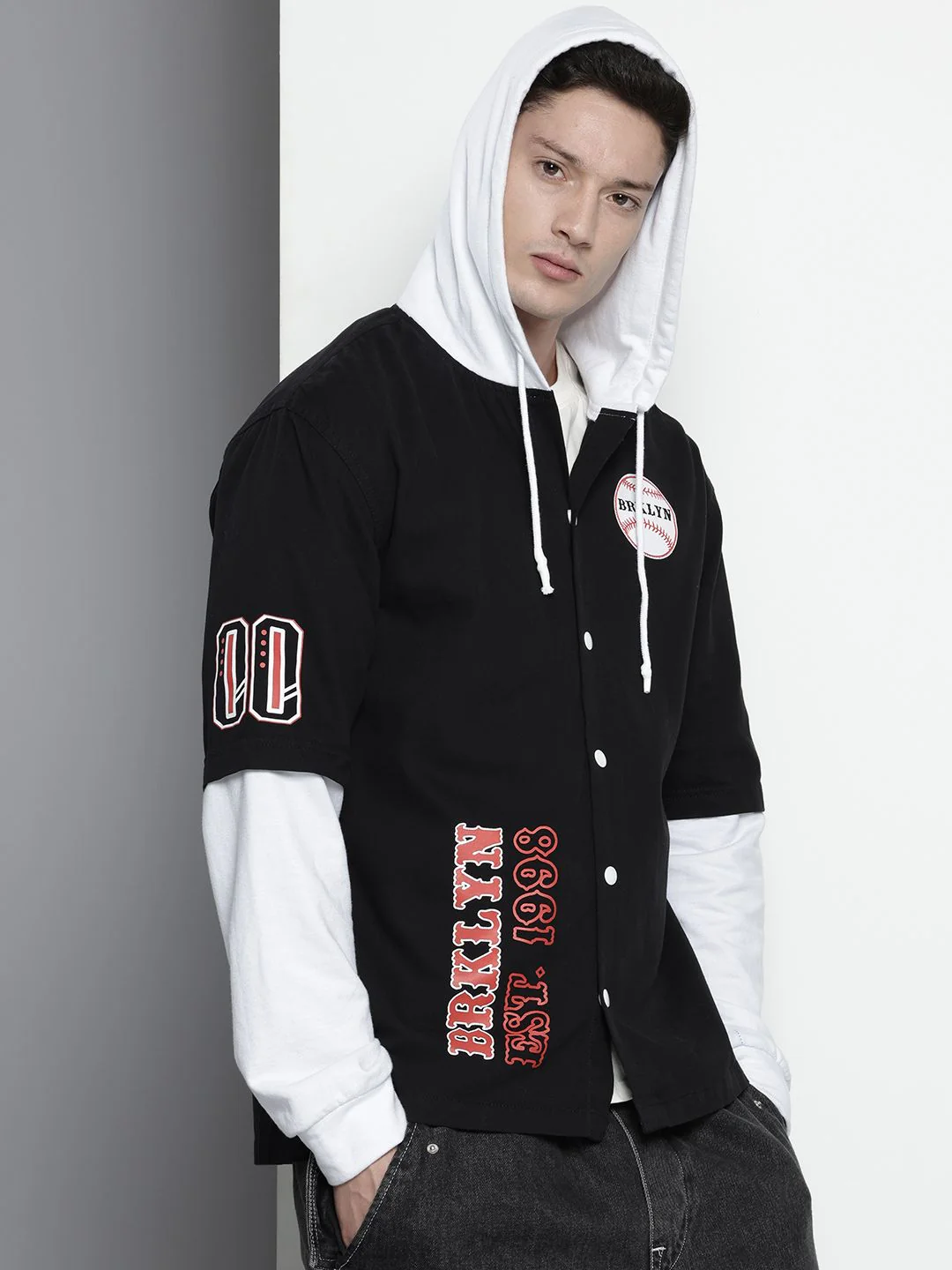 The Indian Garage Co Typography Printed Hooded Pure Cotton Casual Shirt - Image 5