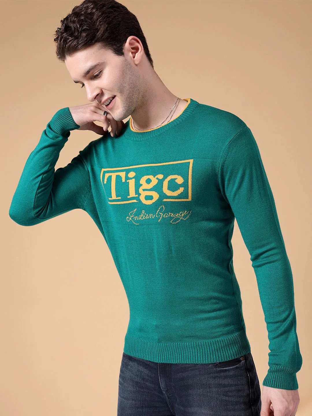 The Indian Garage Co Typography Printed Long Sleeves Acrylic Pullover Sweater - Image 3