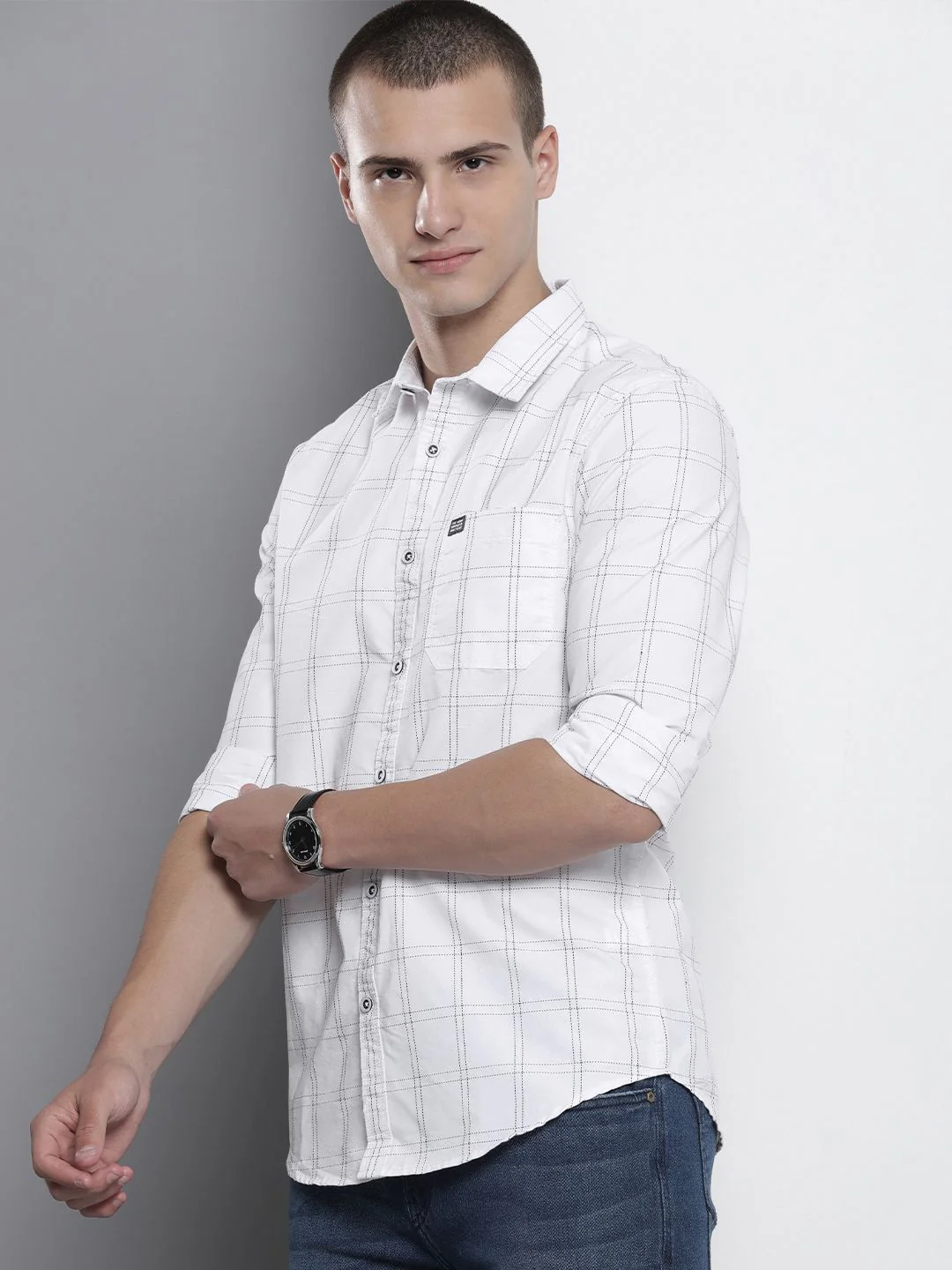 The Indian Garage Co Windowpane Checked Cotton Casual Shirt - Image 5