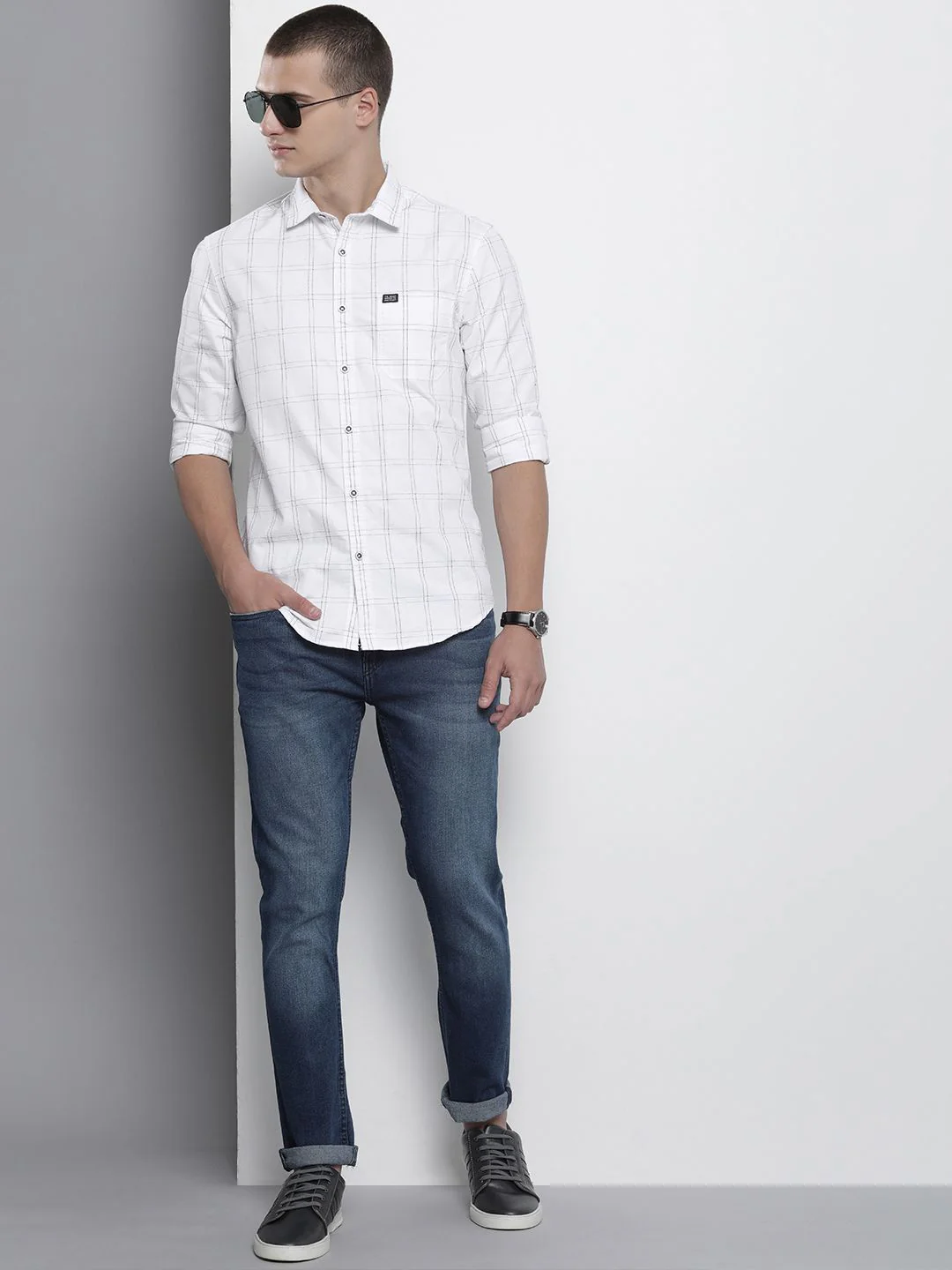 The Indian Garage Co Windowpane Checked Cotton Casual Shirt - Image 6