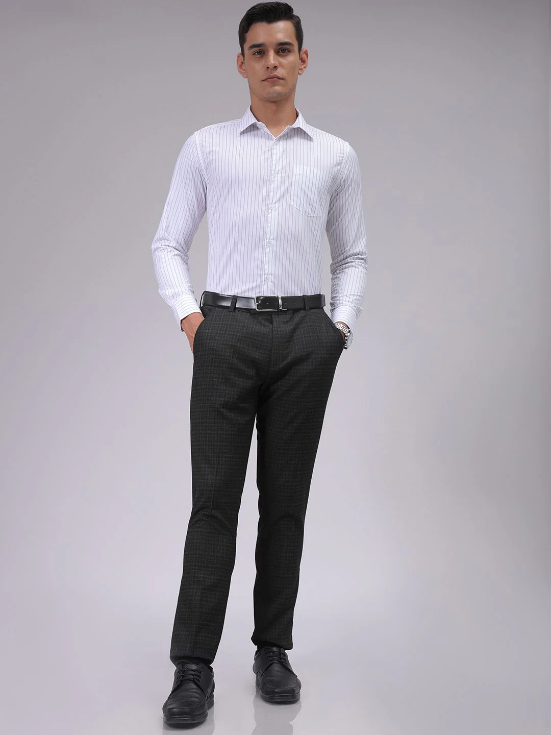 The Indian Garage Co. X Luxe Men Checked Slim Fit Formal Trousers - Image 3