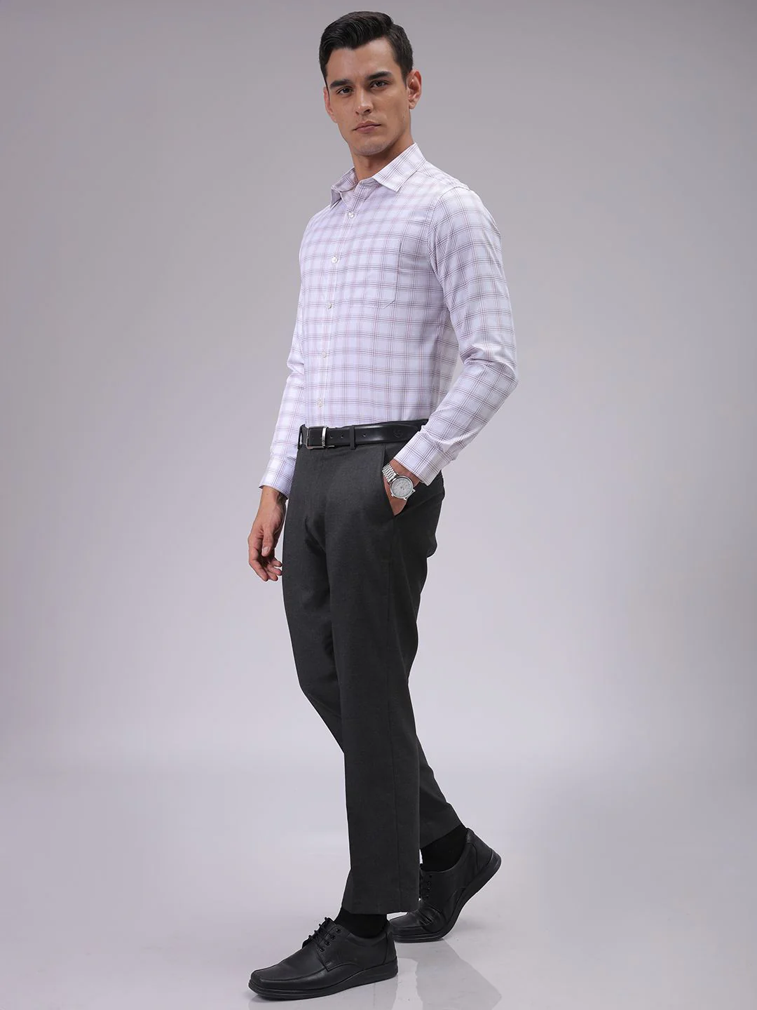 The Indian Garage Co. X Luxe Men Cutaway Collar Checked Slim Fit Formal Shirt - Image 6