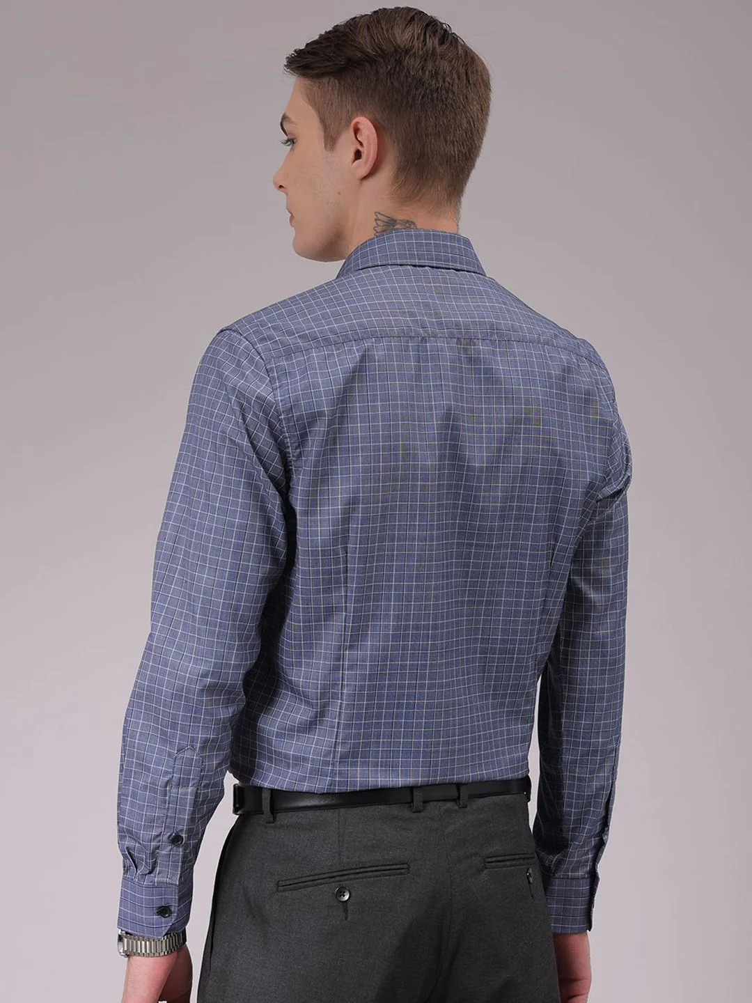 The Indian Garage Co. X Luxe Men Cutaway Collar Checked Slim Fit Formal Shirt - Image 4