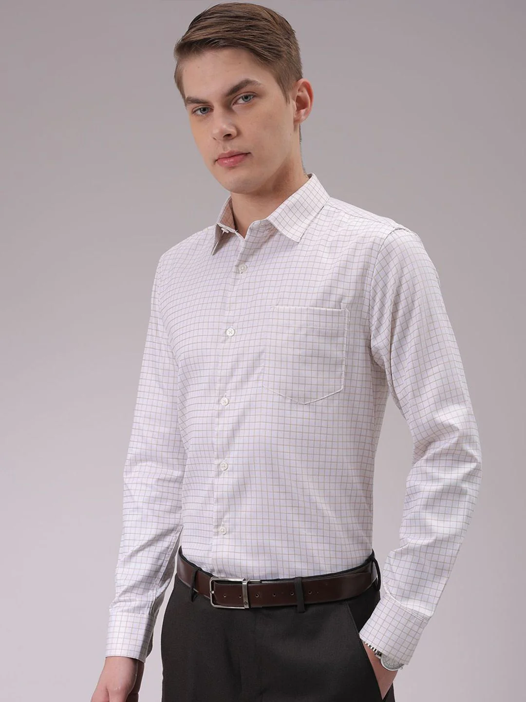 The Indian Garage Co. X Luxe Men Cutaway Collar Checked Slim Fit Formal Shirt