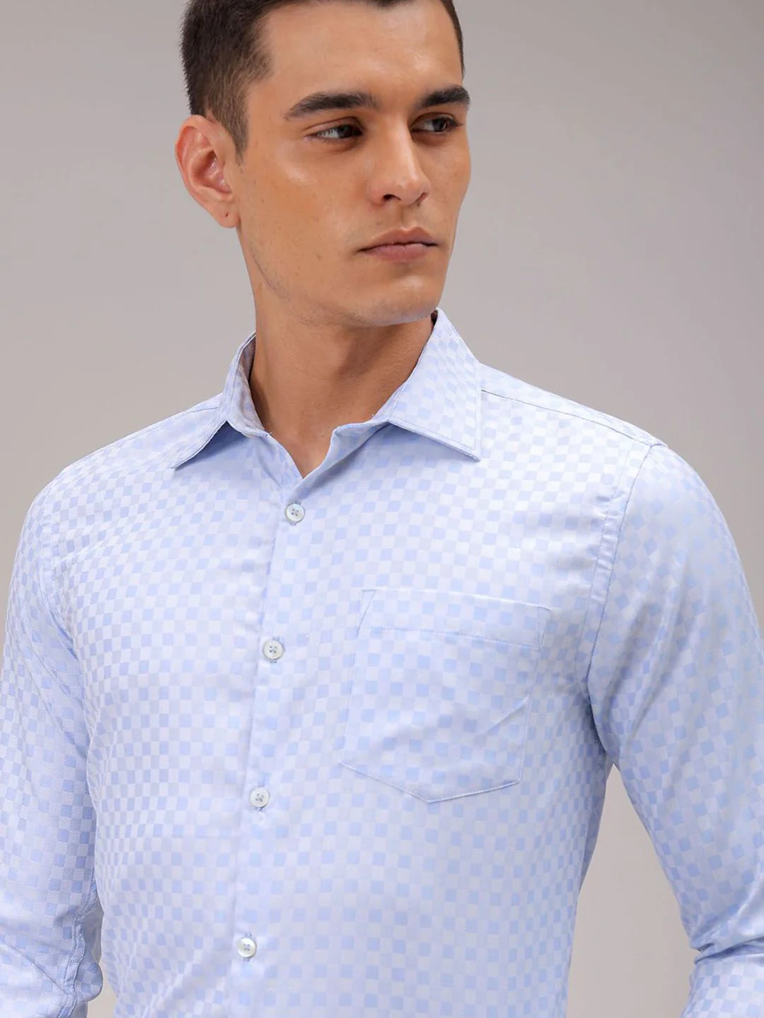 The Indian Garage Co. X Luxe Men Cutaway Collar Checked Slim Fit Formal Shirt - Image 2