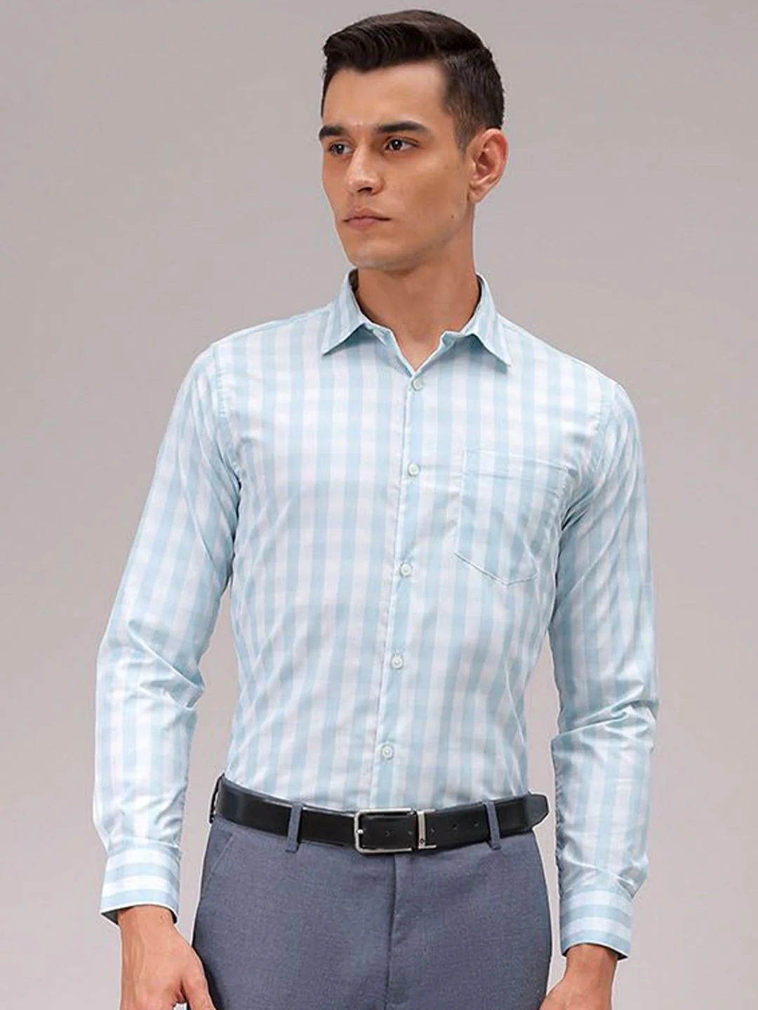 The Indian Garage Co. X Luxe Men Cutaway Collar Checked Slim Fit Formal Shirt - Image 2