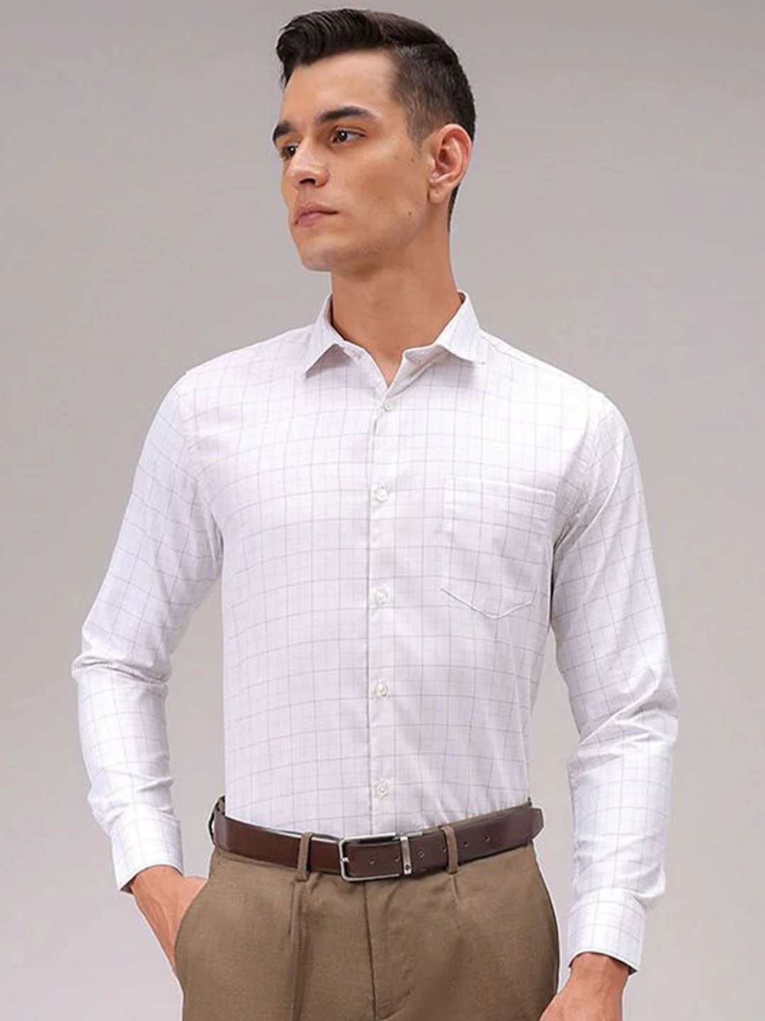 The Indian Garage Co. X Luxe Men Cutaway Collar Checked Slim Fit Formal Shirt - Image 2