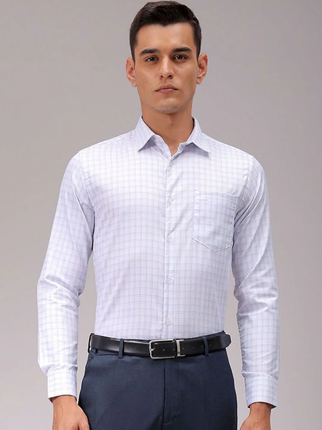 The Indian Garage Co. X Luxe Men Cutaway Collar Checked Slim Fit Formal Shirt - Image 2