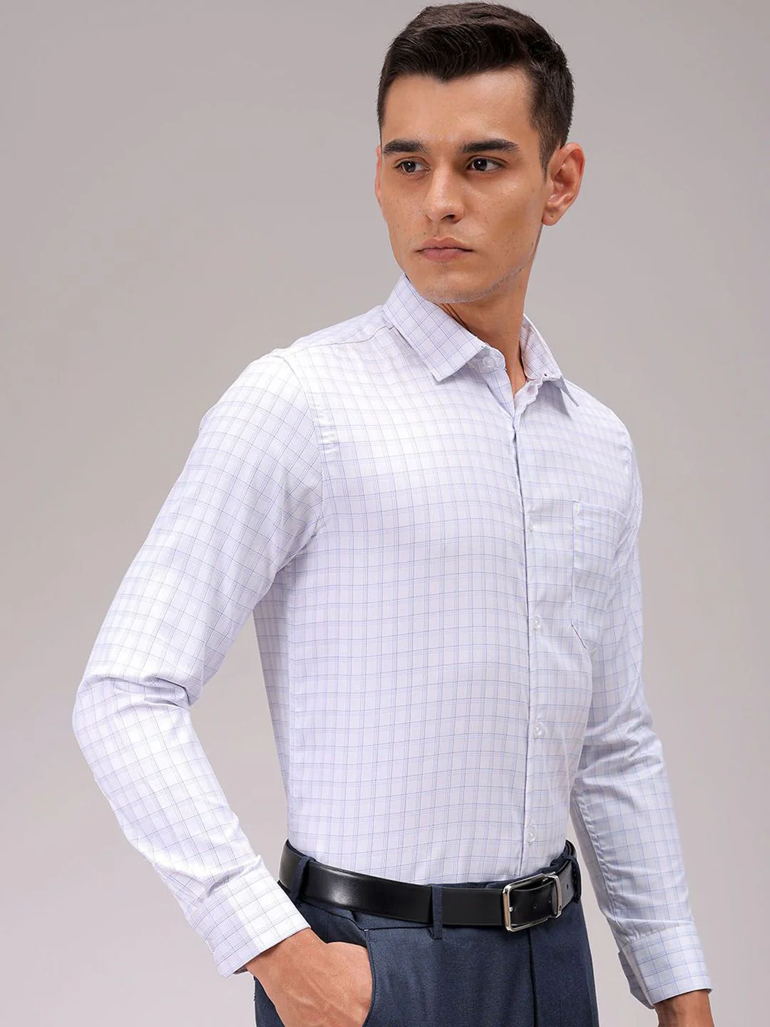 The Indian Garage Co. X Luxe Men Cutaway Collar Checked Slim Fit Formal Shirt - Image 5