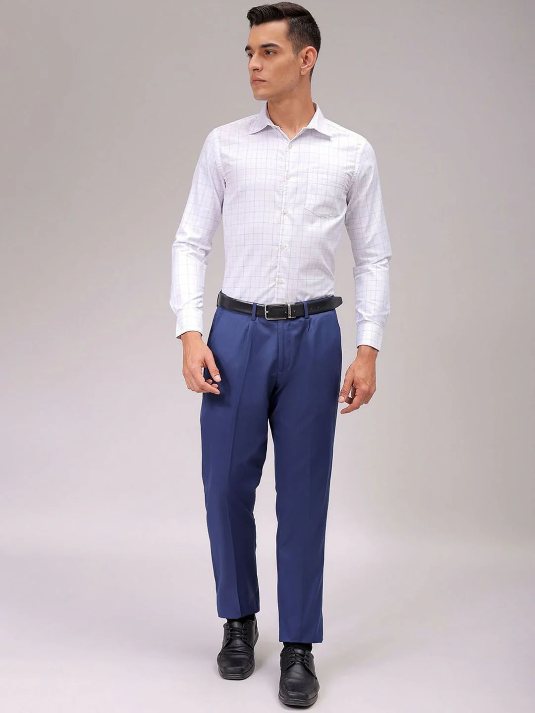 The Indian Garage Co. X Luxe Men Cutaway Collar Checked Slim Fit Formal Shirt - Image 7