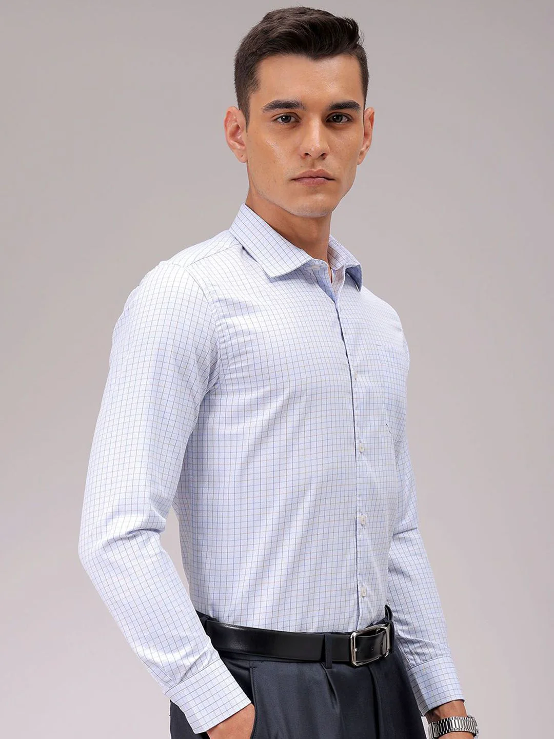 The Indian Garage Co. X Luxe Men Cutaway Collar Checked Slim Fit Formal Shirt - Image 5