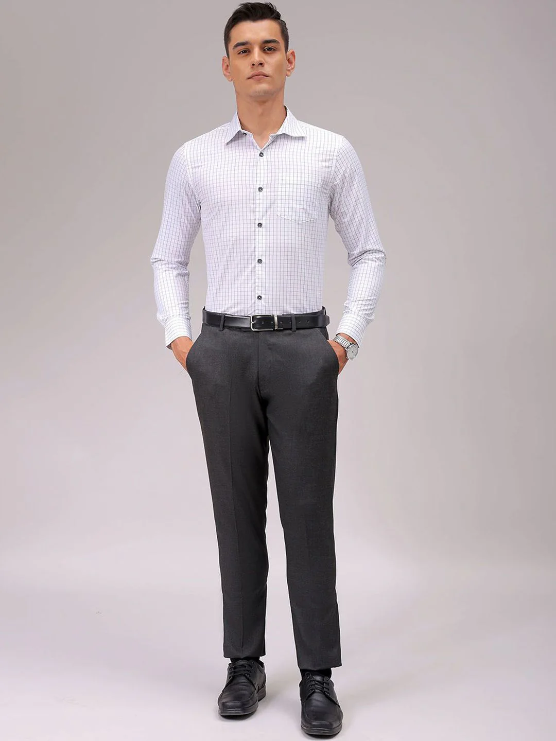 The Indian Garage Co. X Luxe Men Cutaway Collar Checked Slim Fit Formal Shirt - Image 6