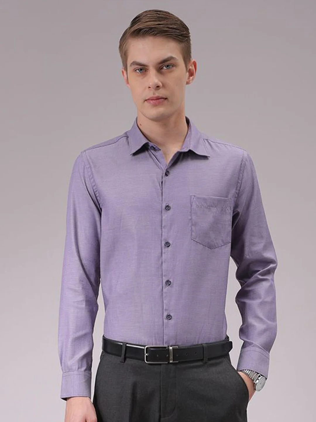 The Indian Garage Co. X Luxe Men Cutaway Collar Solid Slim Fit Formal Shirt - Image 2
