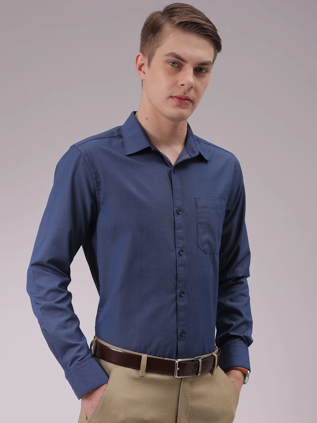 The Indian Garage Co. X Luxe Men Cutaway Collar Solid Slim Fit Formal Shirt - Image 5